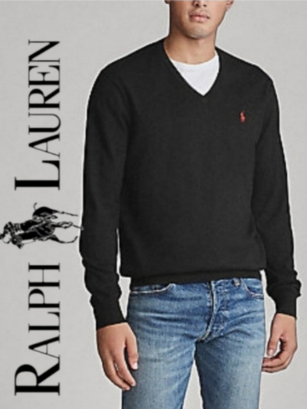 Polo By Ralph Lauren Black Pima Cotton Long Sleeve Pullover Sweater Sz L